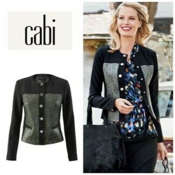 CABI Black Green Metallic Tweed Textured Panel Media Jacket Style 3036 Sz Small - Picture 1 of 8